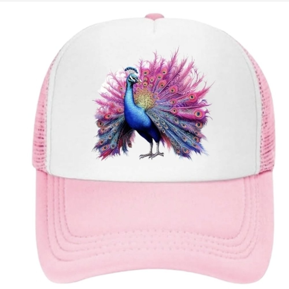 Peacock Hat Baseball Meshback Trucker Hat Adjustable Colorful Design Peacock